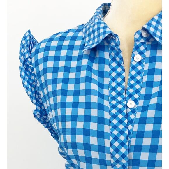 DRAPER JAMES Patio Shirtdress Size 10 Blue White Gingham Flutter Sleeve NWT - Picture 6 of 15